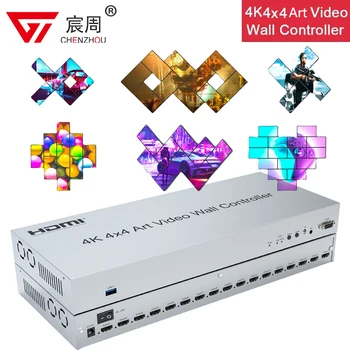A 4K 4x4 Videó Fali Vezérlő, USB 3.0 HDMI LED TV Splicer Doboz 1x16 1 Be 16 Ki 2X2 3X3 1X4 5X1 Nagy Képernyőn Művészeti Splicing Processzor