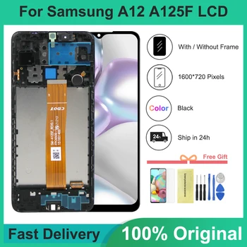 100% Eredeti Samsung Galaxy A12-es LCD-A125 A125F SM-A125F Kijelző Érintőképernyős Samsung A12-es Kijelző keret Csere
