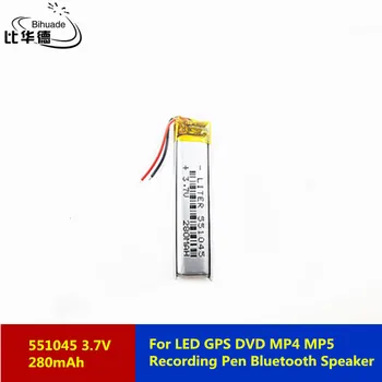 Liter energia akkumulátor 3,7 V 280mah 551045 Lítium-Polimer LiPo Akkumulátor LED-GPS DVD, MP4 MP5 Felvétel Toll Bluetoot