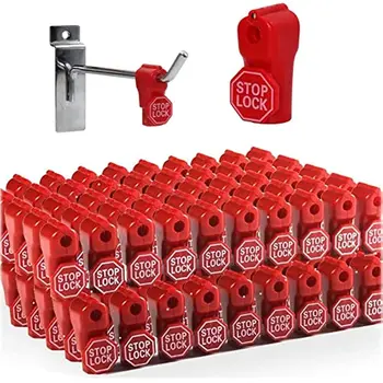 Peg Hook-Stop-Zár 6mm Műanyag Piros Biztonsági Zár ,Kiskereskedelmi Üzlet Anti-Theft Kijelző (100 Db)