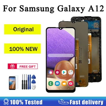 AUMOOK 100% Új, Eredeti Samsung Galaxy A12-es LCD Kijelző érintőképernyő Digitalizáló Szerelvény Csere LCD-Képernyő