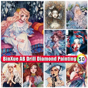 BinXue 5D DIY Színes Rajzfilm Lány AB Gyémánt Festmény Kit Virágot Cross Stitch Állat Hal Kézzel készített Mozaik lakberendezés Ajándék