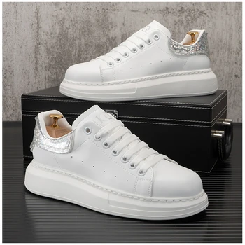 Luxus új, fehér Bőr, Férfi Alkalmi Cipő, Hip-Hop sport cipő Magasság Növelése cipő Zapatillas Hombre