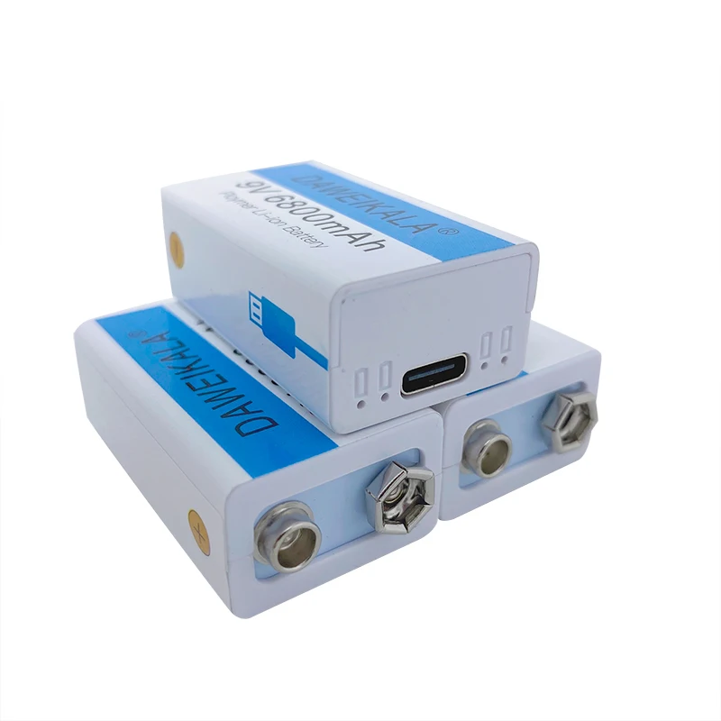 9V elem 9V by egy 6800mah li-ion Újratölthető akkumulátor Típus-C Akkumulátor 9 v-os lítium-a Multiméter Mikrofon Játék +USB töltő kábel