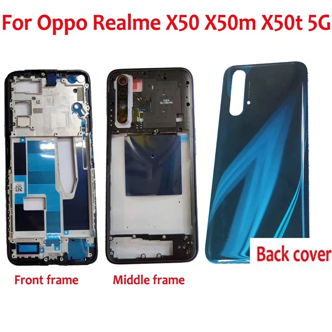 Eredeti LTPro Az Oppo Realme X50 X50m X50t 5G LCD Elülső Előlap Középső keret Vissza az akkumulátorfedelet Ajtó Ház Ügyben Hátsó Üveg Fedél