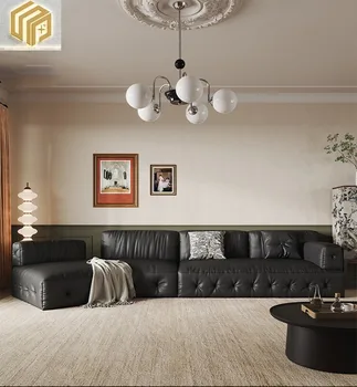 Francia vintage nappaliban bőr ülőgarnitúra, háztartás mérete, designer bőr kanapé