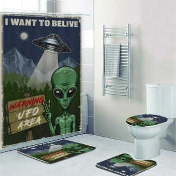 Évjárat UFO Poszter Akarom Elhinni, Idegen Fürdőszobában Zuhanyzó Függöny Vicces Figyelmeztetés UFO Terület Fürdő Függöny Szőnyeg, Szőnyegek Gyerekek lakberendezés