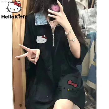 Sanrio Hello Kitty Nyári Új Felsők Nők Aranyos Anime Rajzfilm Nyomtatás póló Y2k Divat Rövid Ujjú Közepes Hosszúságú, Ruházat, Női